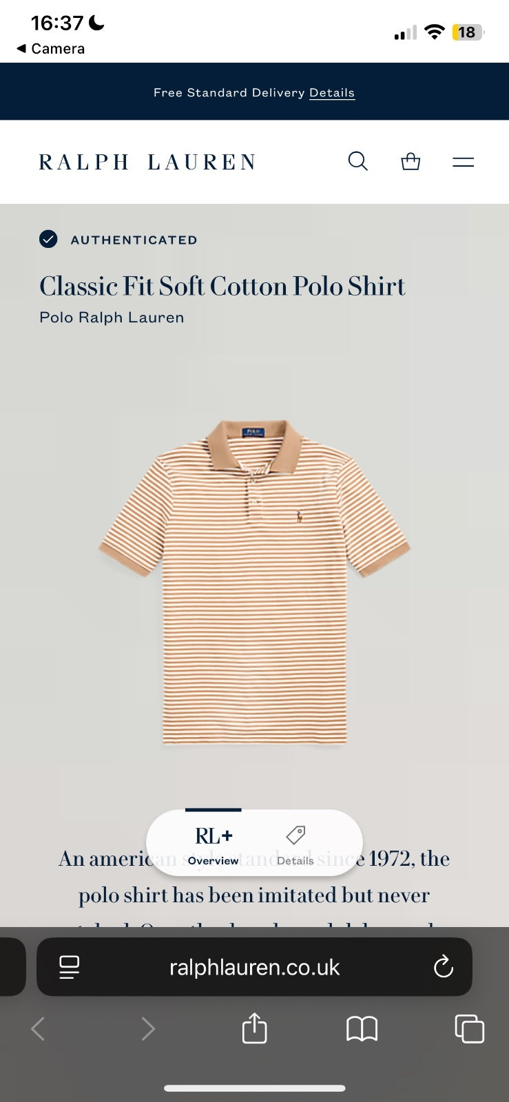 Ralph Lauren Beige Striped Polo Shirt | Men’s Classic Fit M / 3756
