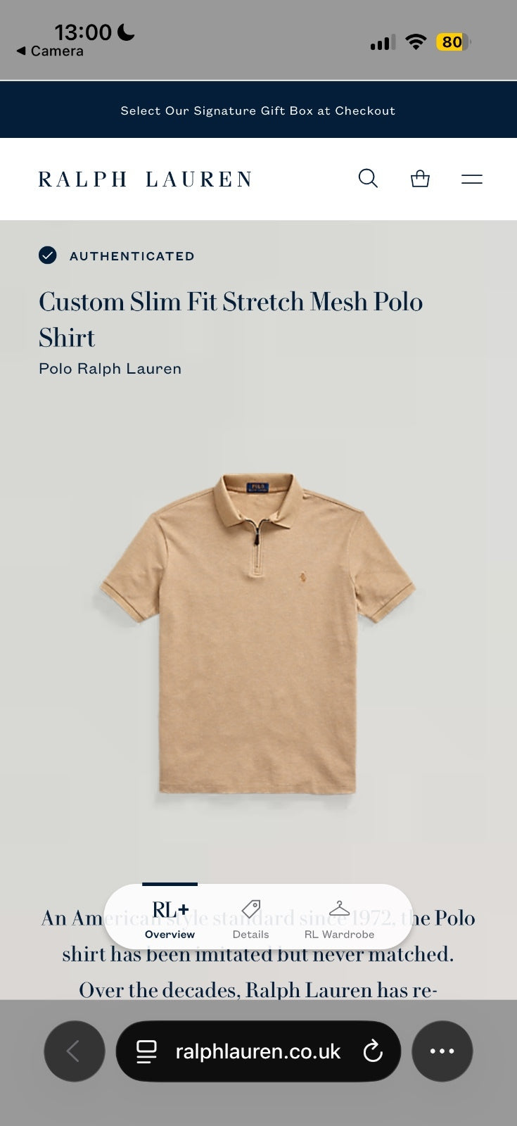 Ralph Lauren Beige 1/4 Zip Polo Shirt | Men’s Custom Slim Fit L / 3870