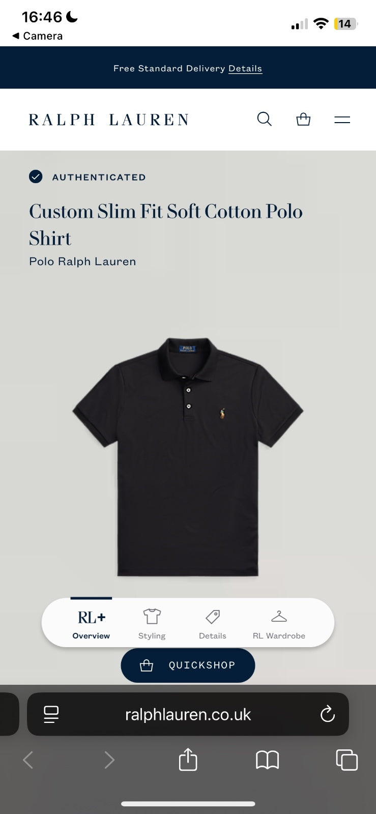 Ralph Lauren Black Polo Shirt | Men’s Custom Slim Fit L / 3758