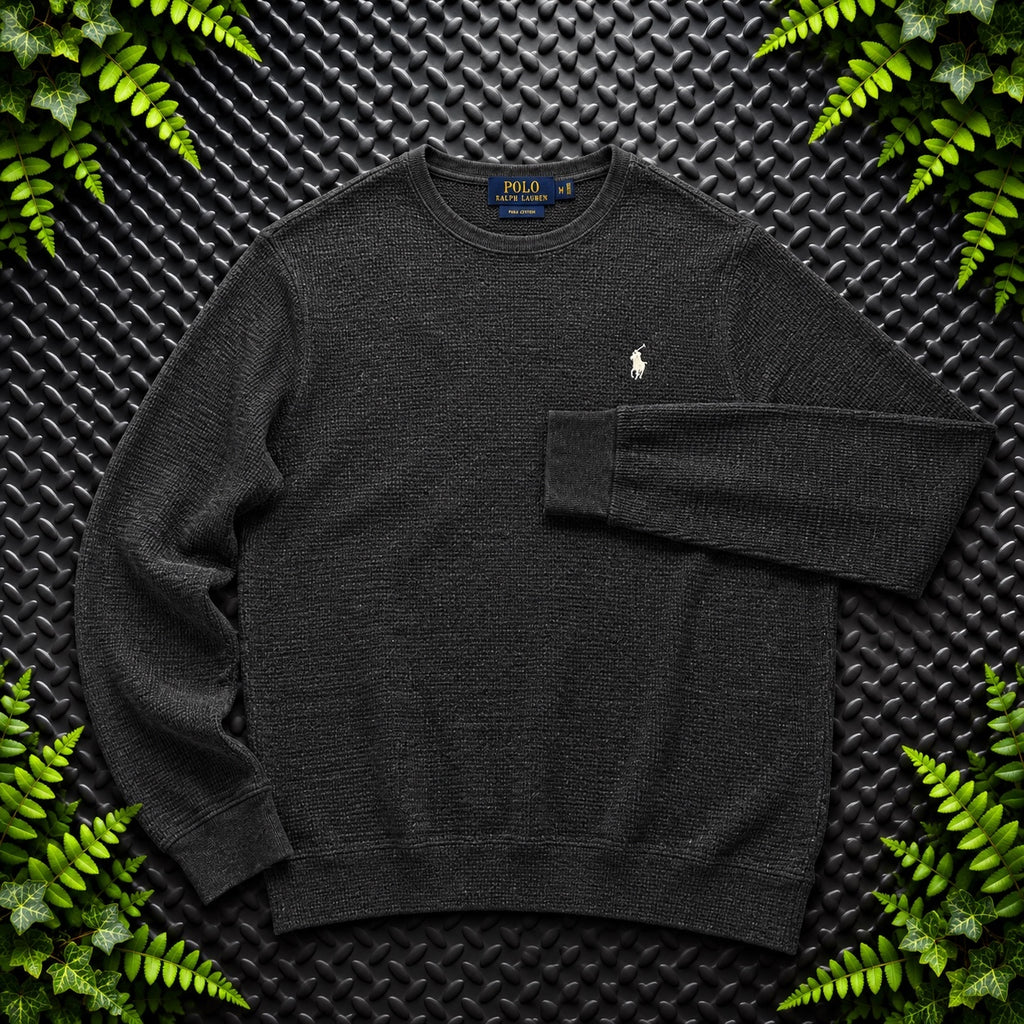 Ralph Lauren Grey Crewneck Waffle Jumper | Men’s Classic Fit L / 3775