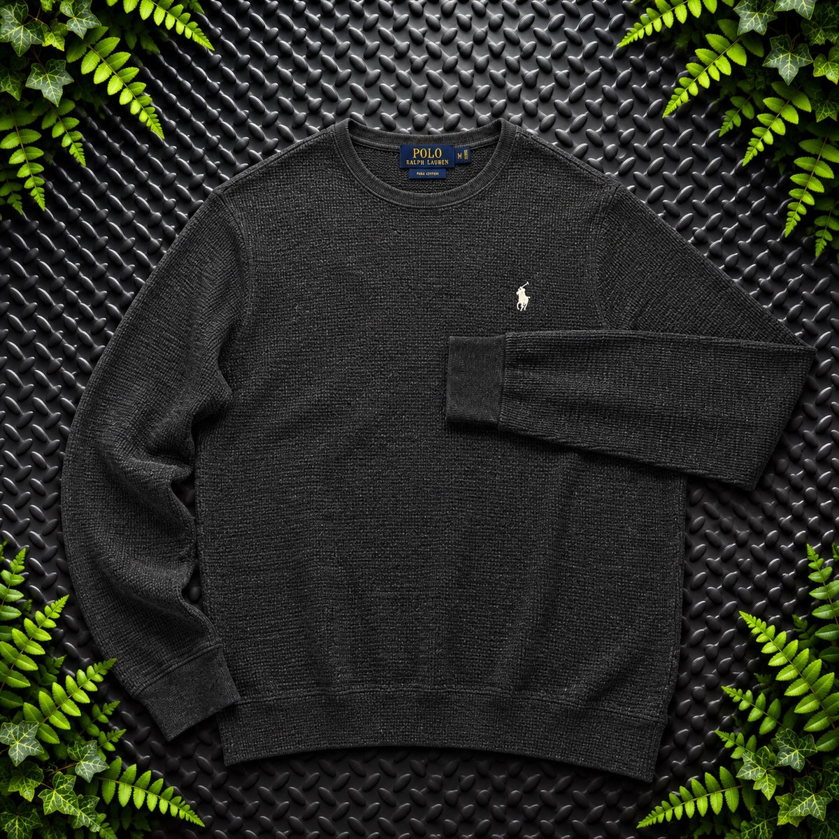 Ralph Lauren Grey Crewneck Waffle Jumper | Men’s Classic Fit L / 3775
