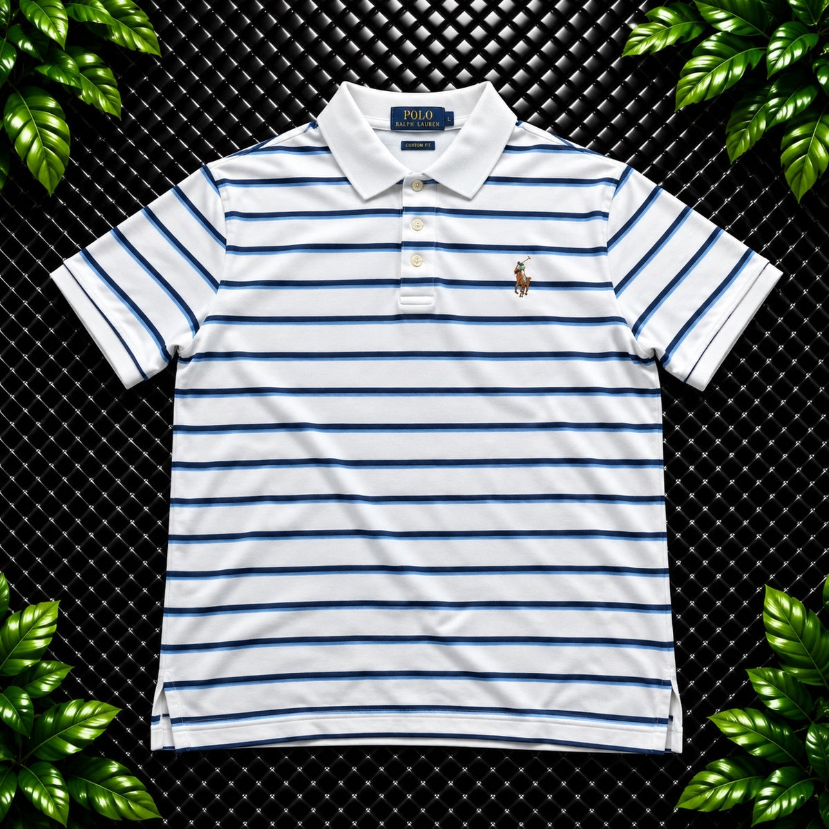 Ralph Lauren White Striped Polo Shirt | Men’s Custom Slim Fit L / 3759