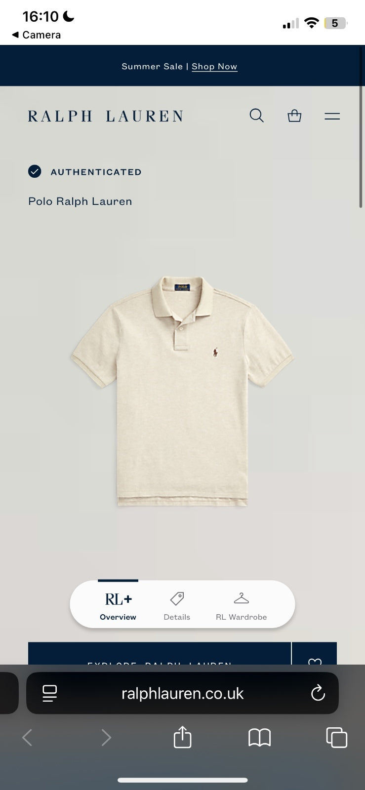 Ralph Lauren Cream Polo Shirt | Men’s Slim Fit M / 3412